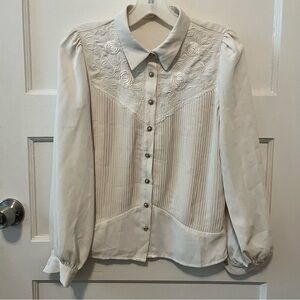 Pleated western-style embroidered blouse